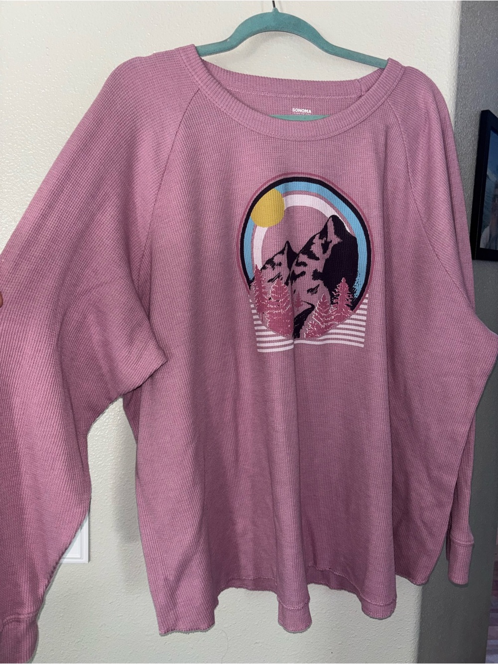 Sonoma Pink Waffle Thermal Mountain Graphic Top 4X